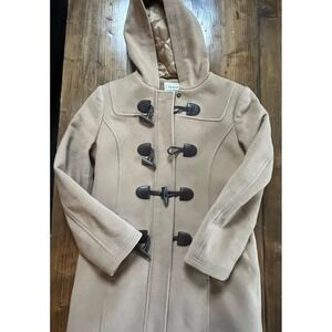 LLBean Bellandi Premium Wool Blend Duffle Coat Tan Hooded Toggle‎ Button